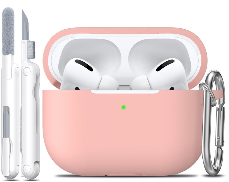 R-fun for AirPods Pro 2nd/1st Generation Case with Cleaner Kit,Soft Silicone Protective Case Cover for Apple AirPod Pro 2/1 for Women Men,AirPods Pro Case Accessories with Keychain,Sand Pink - Image 1